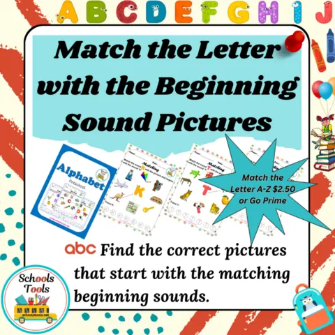 Match the Letter with the Beginning Sound Pictures A-I صورة المنتج